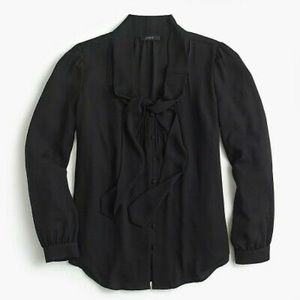 J crew Drapey Tie Neck Blouse - Black 8P